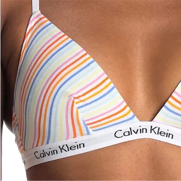 NWOT Calvin Klein Rainbow Bralette. Stripe Triangle Cup, Unpadded, size medium - Picture 2 of 3